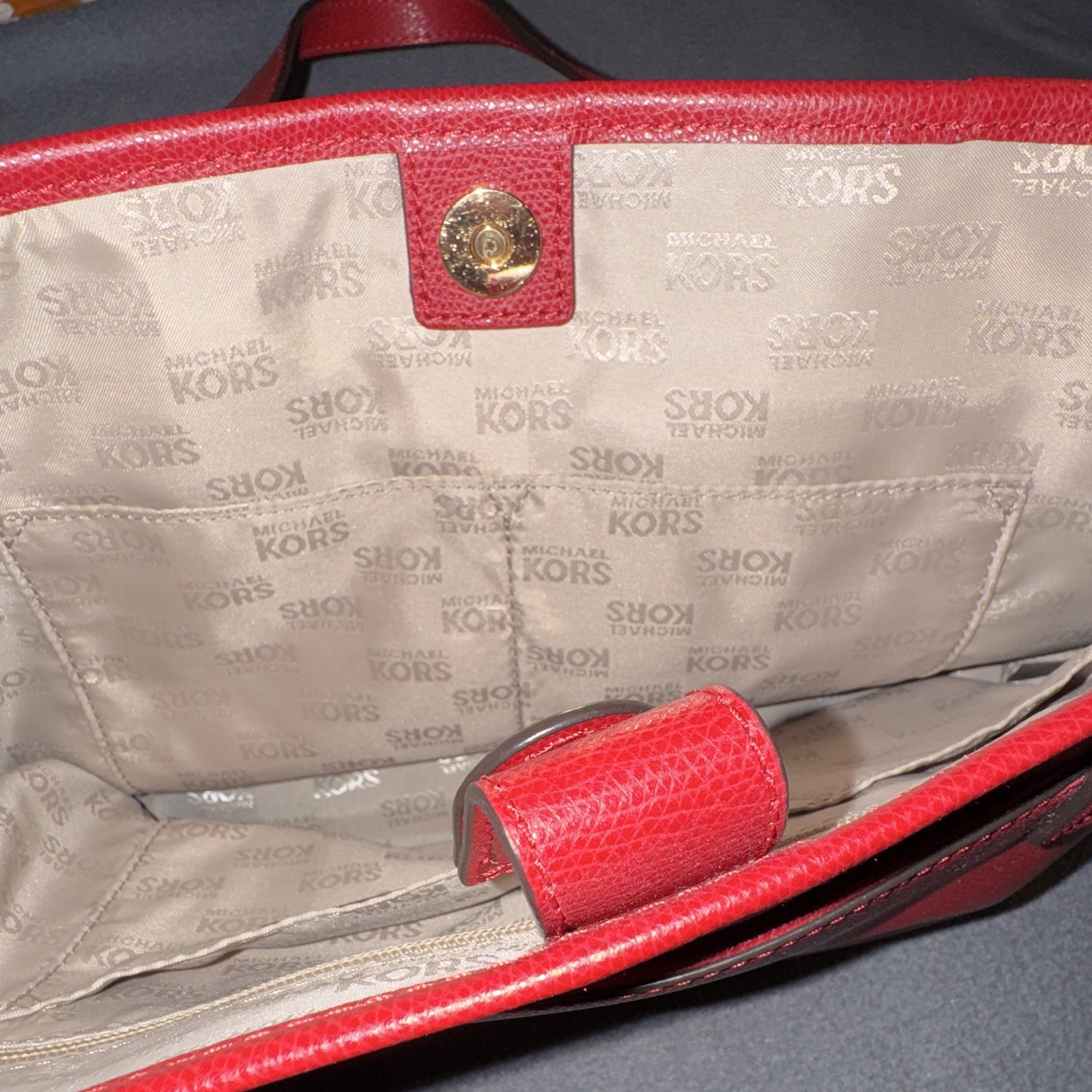 Michael Kors Bag Jet Set Red Saffiano Leather Tote Shoulder Handbag 15×9