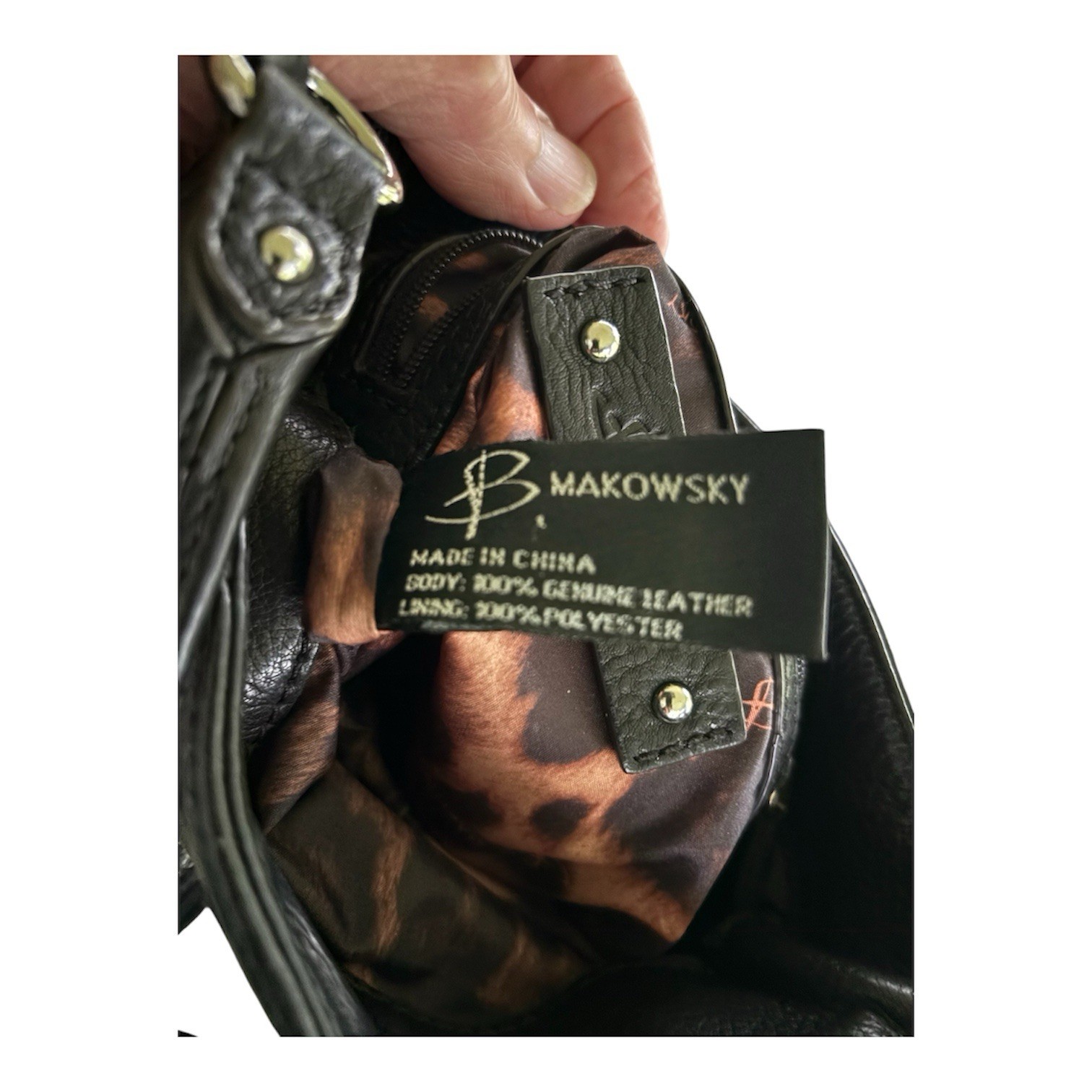 B. MAKOWSKY WOMEN’S BLACK LEATHER CROSSBODY PURSE DRAWSTRING FRONT SILVER EYELET