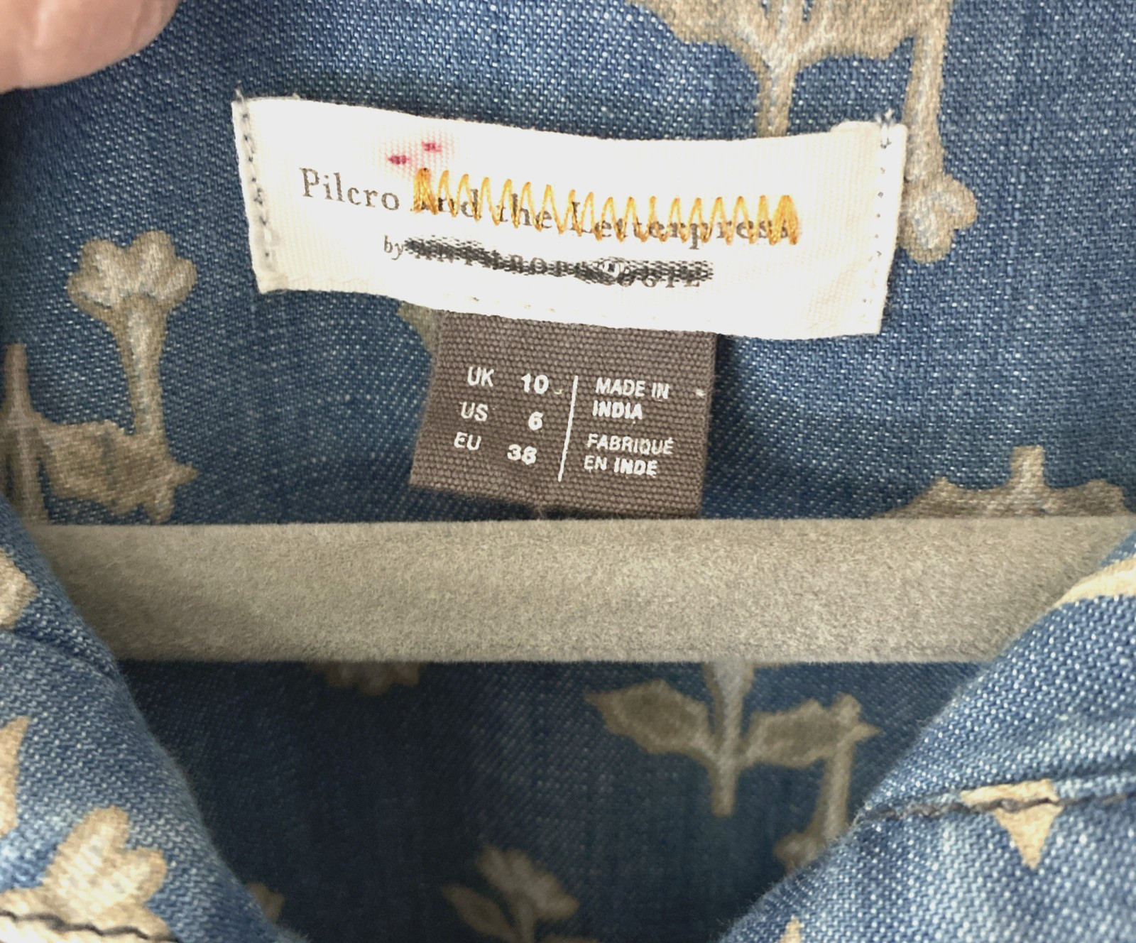 Womens Anthropologie Pilcro woodblock floral chambray denim dress Western Boho 6