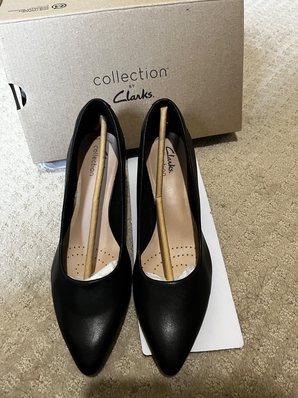 Clark’s Linvale Jerica black leather pump shoes Size 6.5w – original box