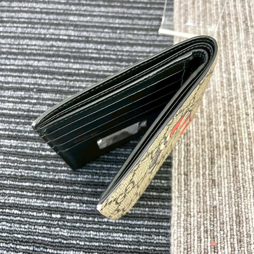 GUCCI Bi-fold Wallet Beige GG Supreme King Snake PVC 4.3 x 3.9 inches iconic
