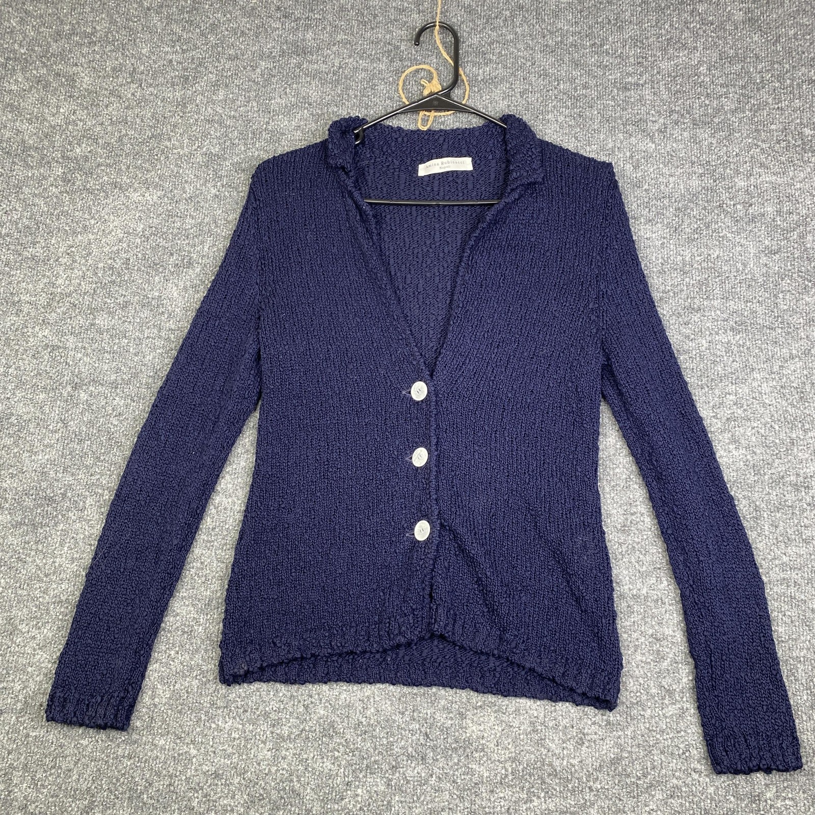 Amina Rubinacci Cardigan Sweater Womens IT 42 Navy Knit Button Front Made Italy