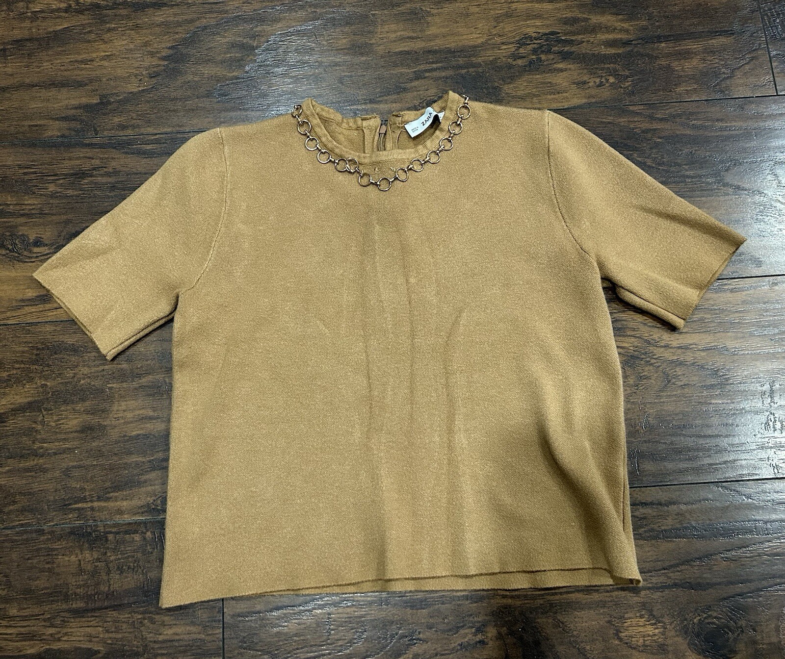 Zara Knit Blouse Top Shirt Large Caramel Color