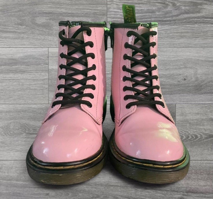 Dr. Martens 1460J Kids Pink Patent Leather Lace-Up Zip Combat Boots US 2