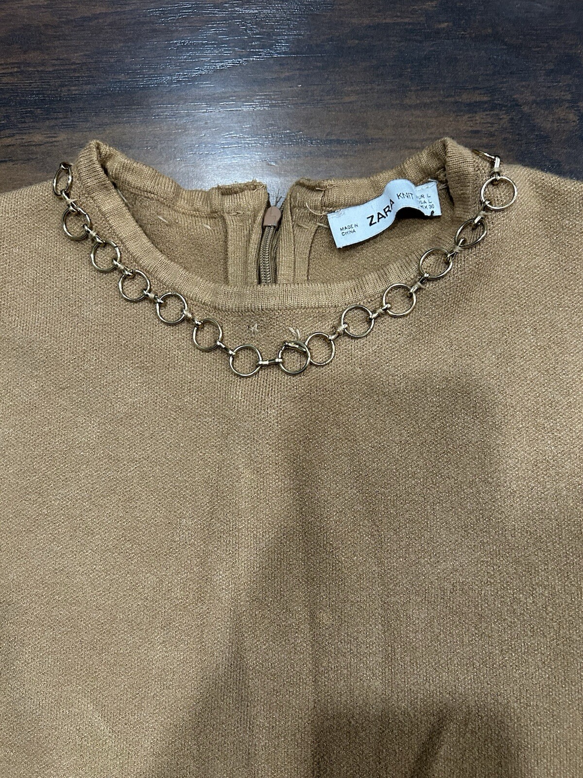 Zara Knit Blouse Top Shirt Large Caramel Color