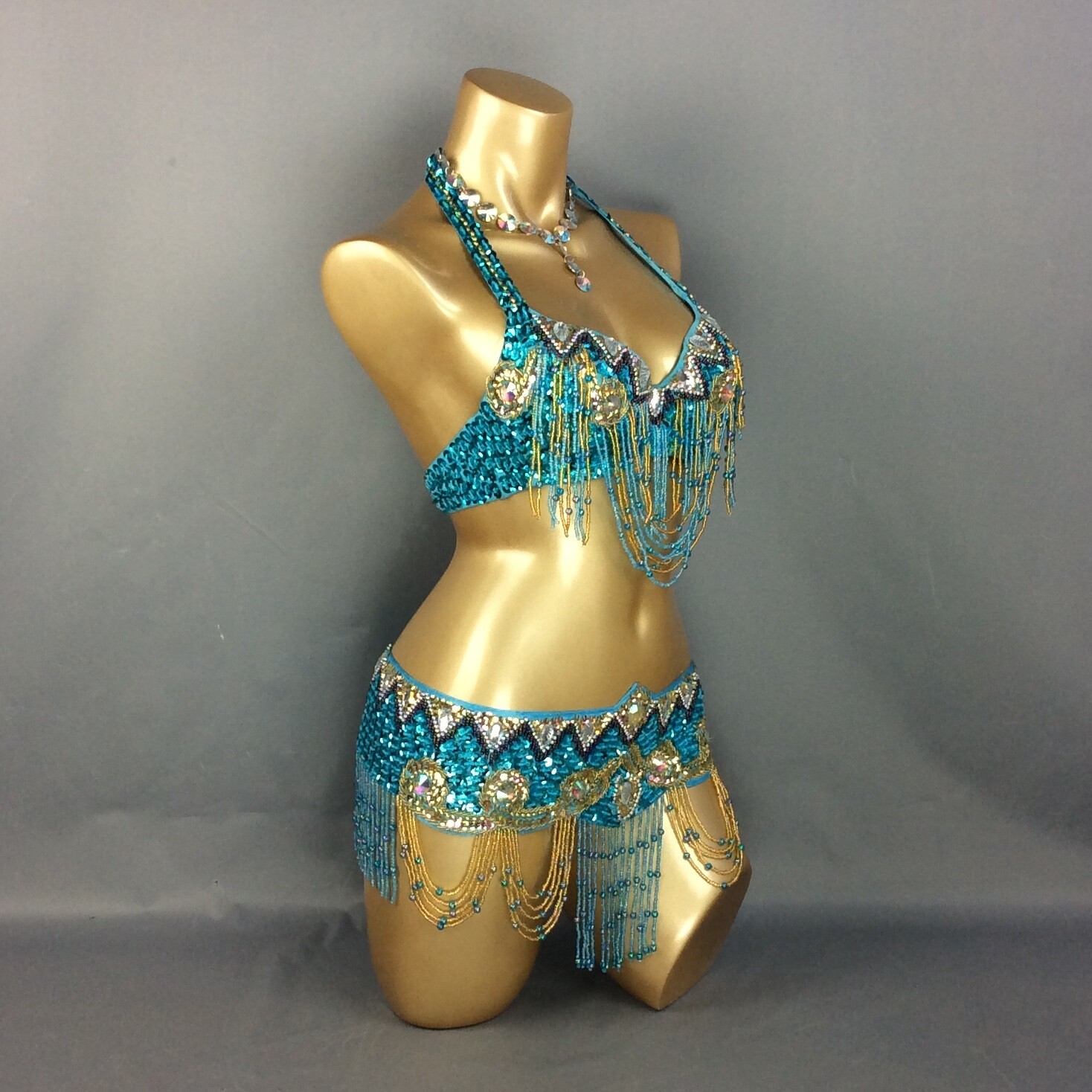 Beaded Samba RAVE EDC Party Carnival Belly Dance Costume Bra Belt 13 Colors