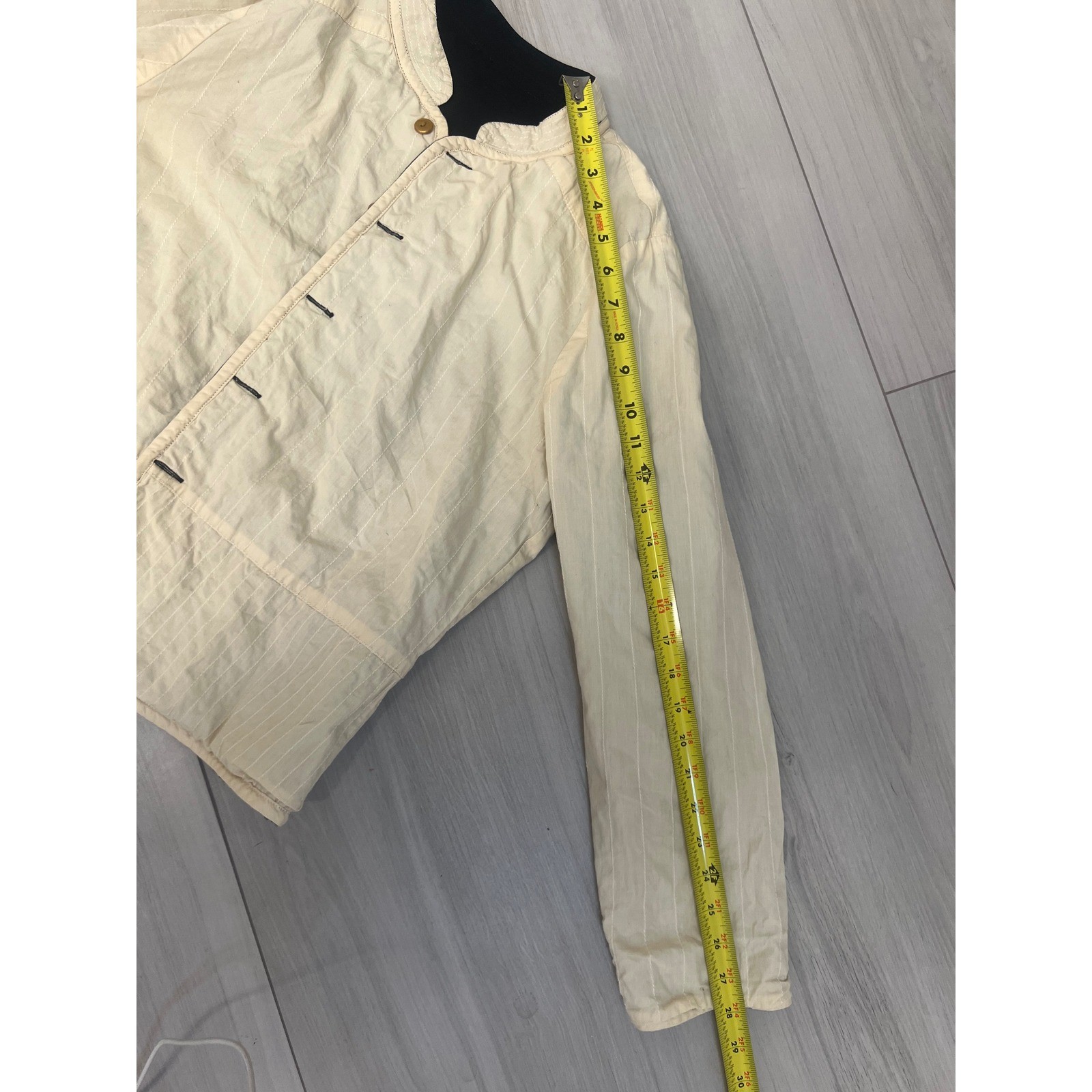 Reversible Quilted Jacket Cream Black Button Front Neutral Utility Office