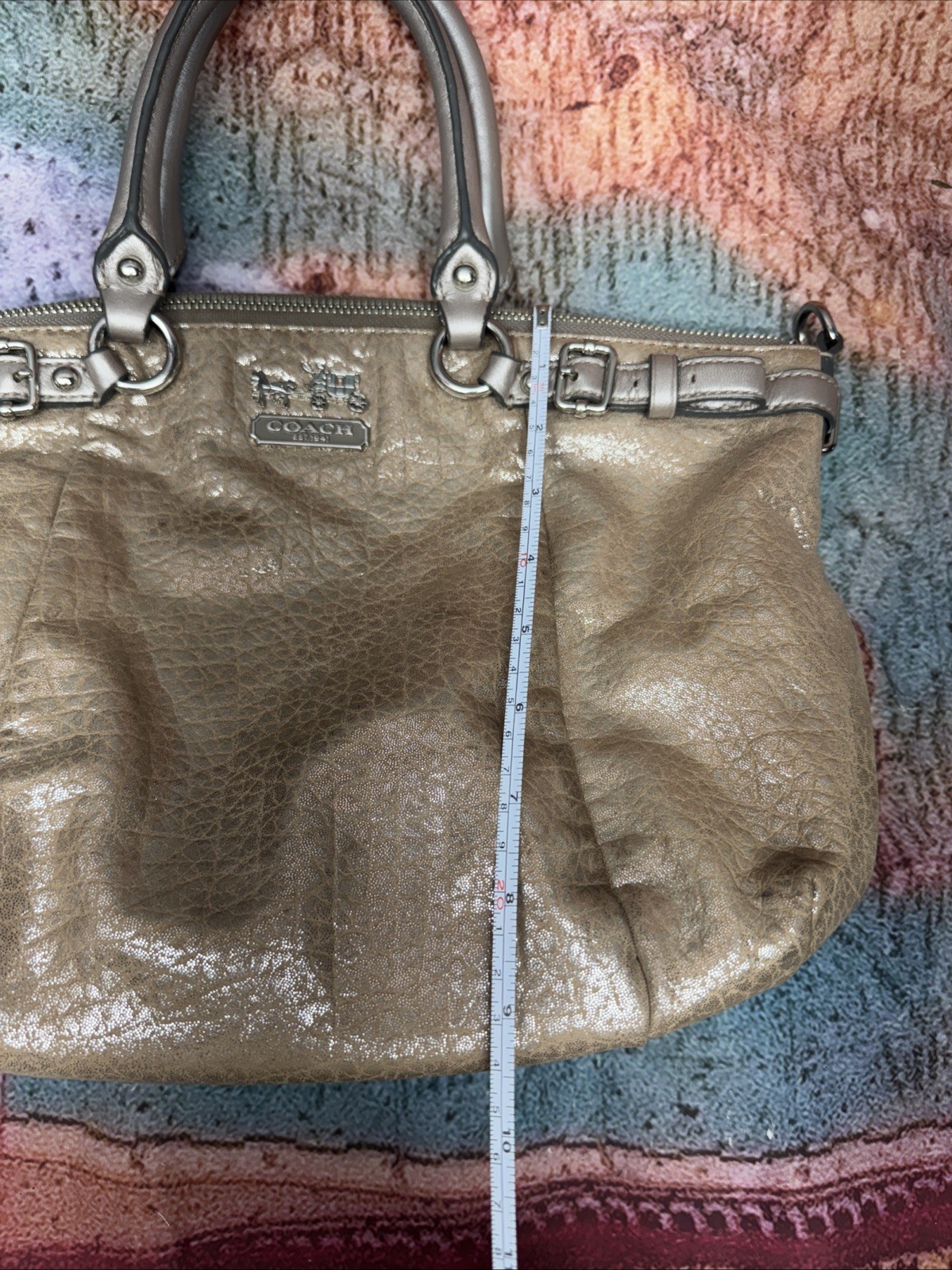 Coach 18931 Madison Sophia Gold Beige Embossed Metallic Leather Satchel Bag