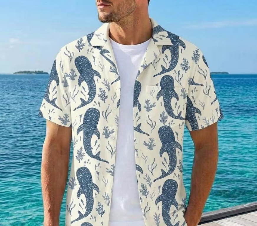 Whale Shark Hawaiian Shirt Ocean Beach Tropical Aloha Mens Womens Summer