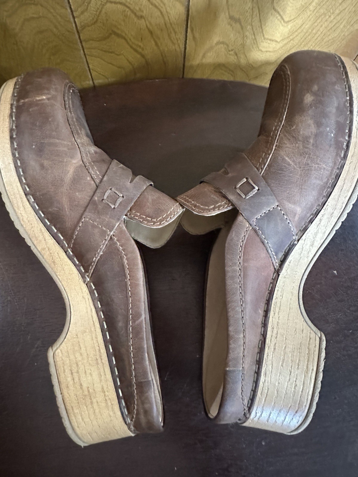 Dansko Bel Oiled Brown Leather Slip On Loafer Clogs Mule Shoes Size 8 39 slide