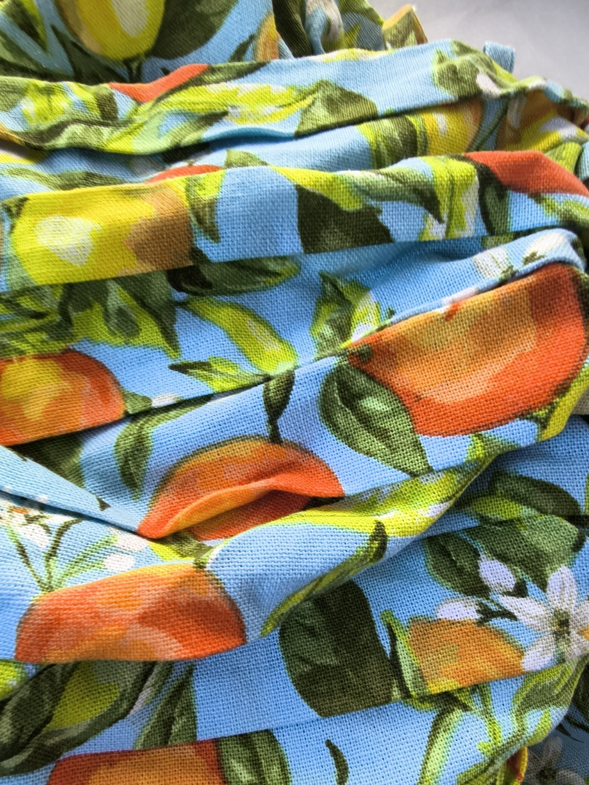 Women Large Free Assembly Linen Blend Maxi Dress Fruit Lemon Oranges Print Dress
