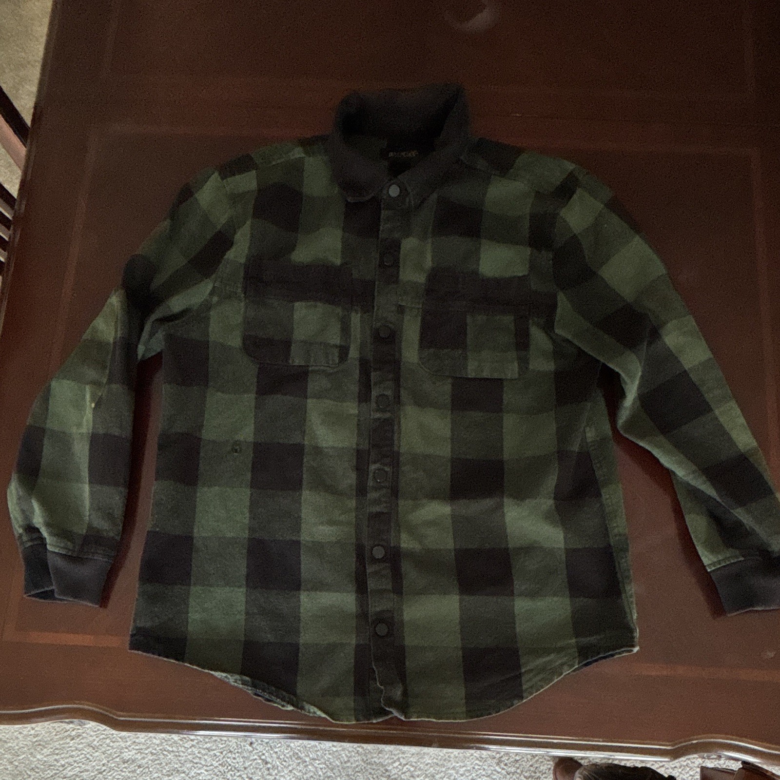Bespoke Shirt Mens XL Green Black Plaid Flannel Long Sleeve Button-Up Pockets