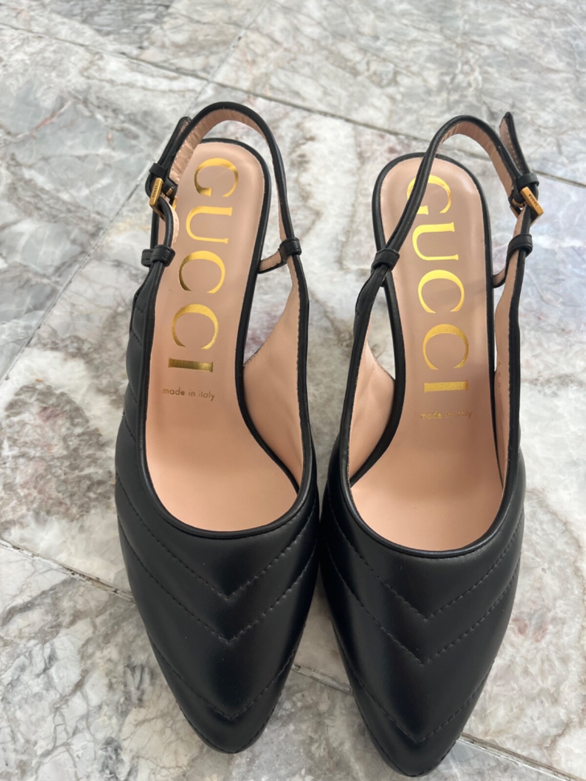 NIB GUCCI Matelasse Leather Kitten heeled Slingback 7.5
