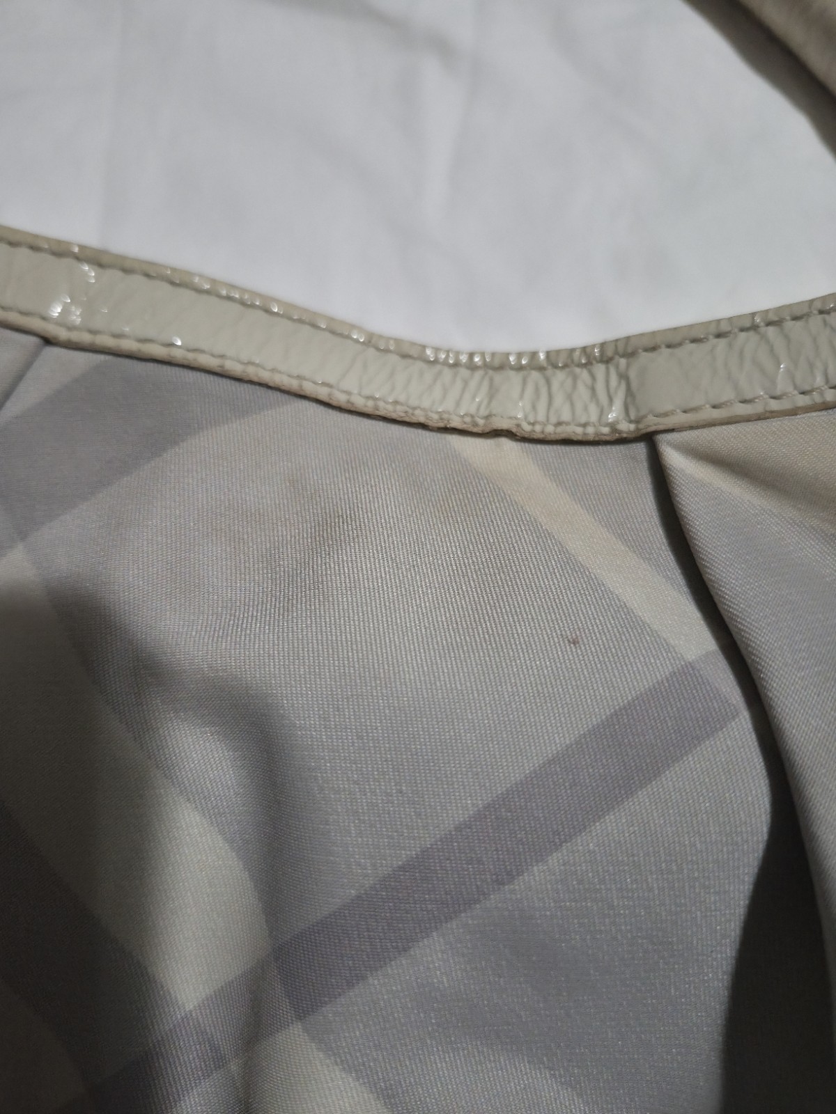 Burberry Checked Gray Nylon & Trimmed Smoke Patent Leather Shoulder Hobo Bag