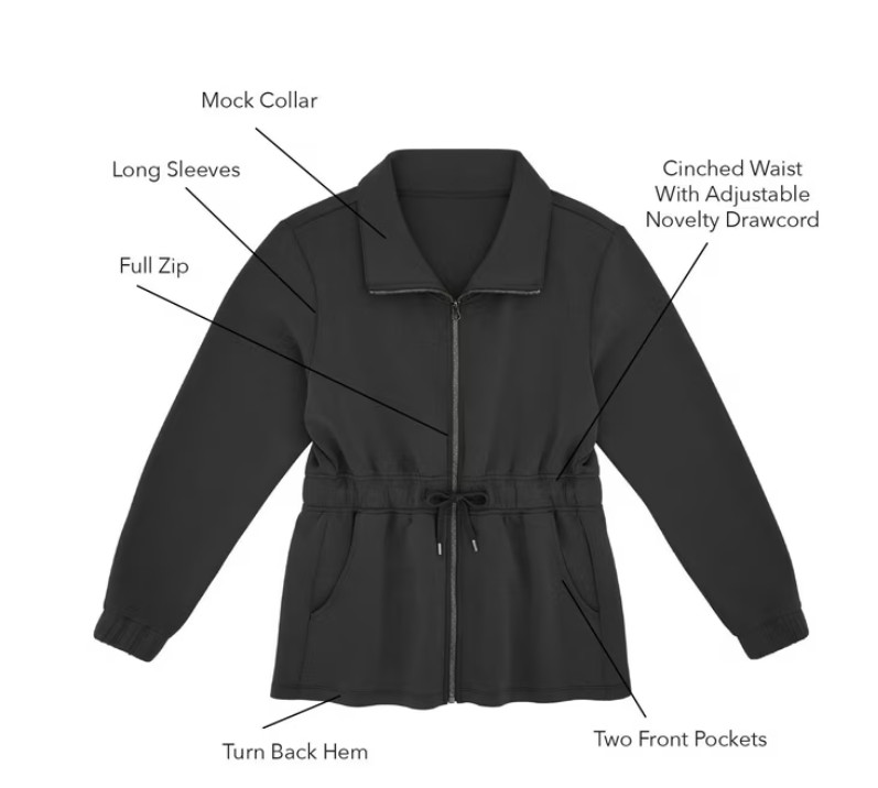 Jacket Black Sandwash Pockets Draw String Waist Women’s XS By Member’s Mark