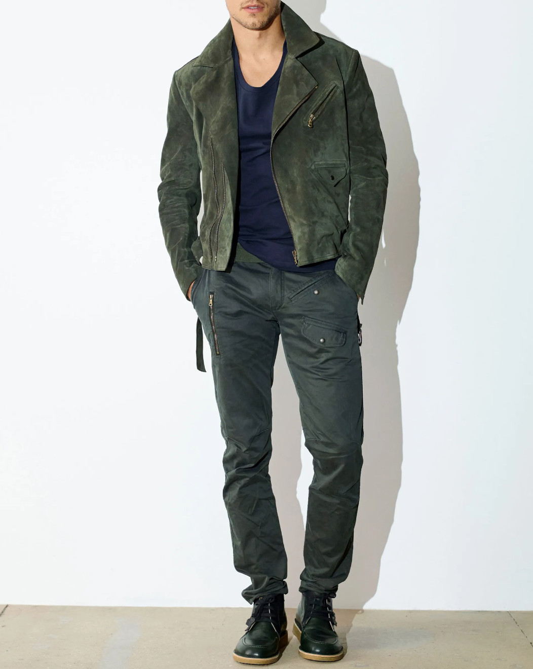 Men Green Leather Jacket Pure Suede Biker Motorcycle XS S M L XL XXL 3XL 4XL 5XL