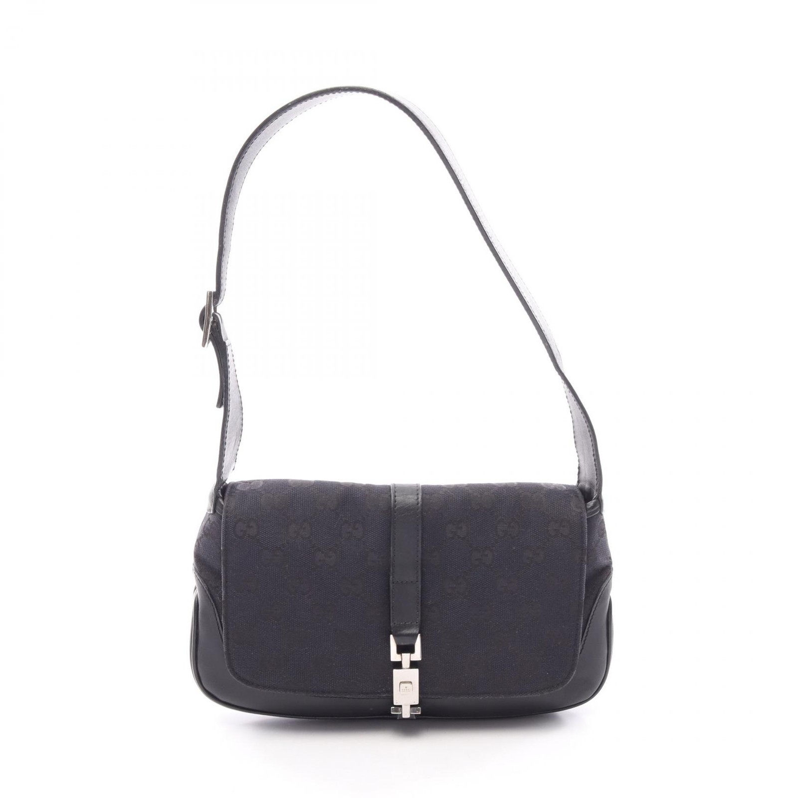 GUCCI Jackie Webbing Line Shoulder Bag 001 3824 canvas leather Black Used Women