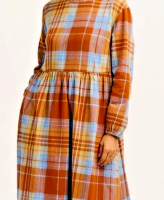 Lucy & Yak Maeve Midi Dress – Rust Terracotta Blue Plaid UK 20