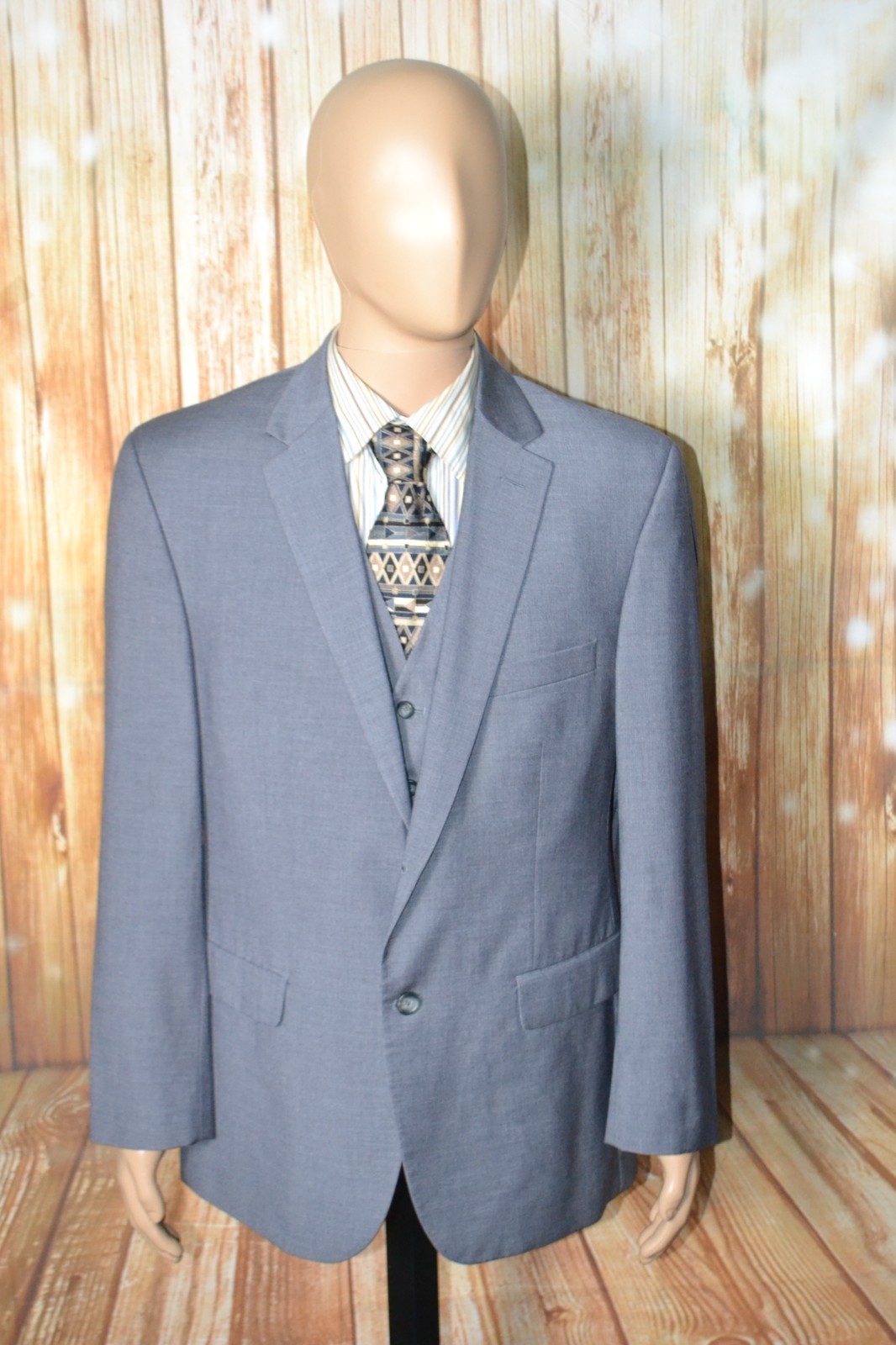 Pronto Uomo Men Gray Polyester Blend 2 Button 3pcs Suit Sz 42R Wst 38×28