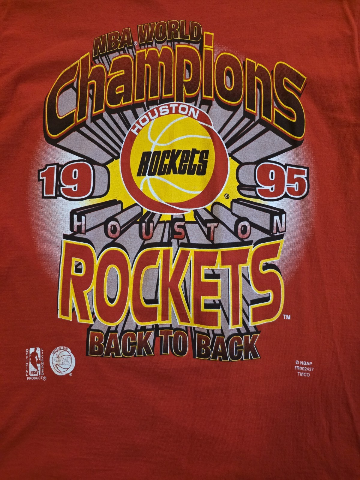 Vtg 1995 Houston Rockets Back To Back Championship T Shirt Red Mens Large NWOT