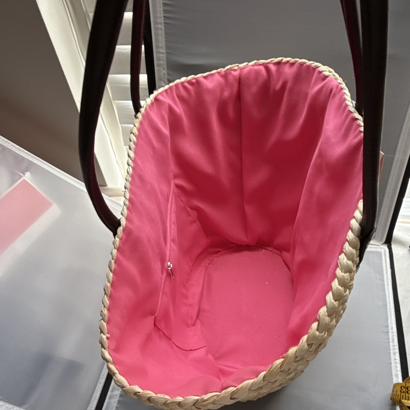 NWT Serra Embroidered Straw Tote Bag Slay All Day Pink Beach Handbag Aldi