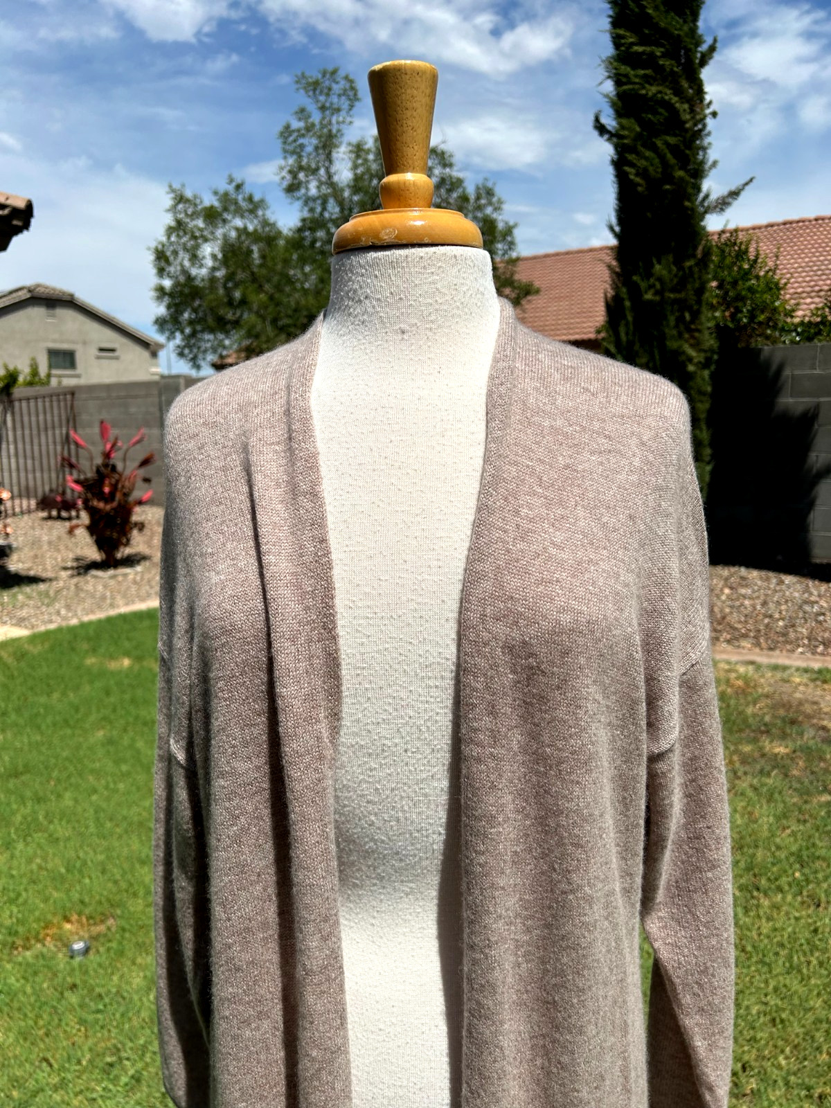 Van Winkle & Co 100% Cashmere Long Open Front Cardigan Robe XL Toast $198 NWT