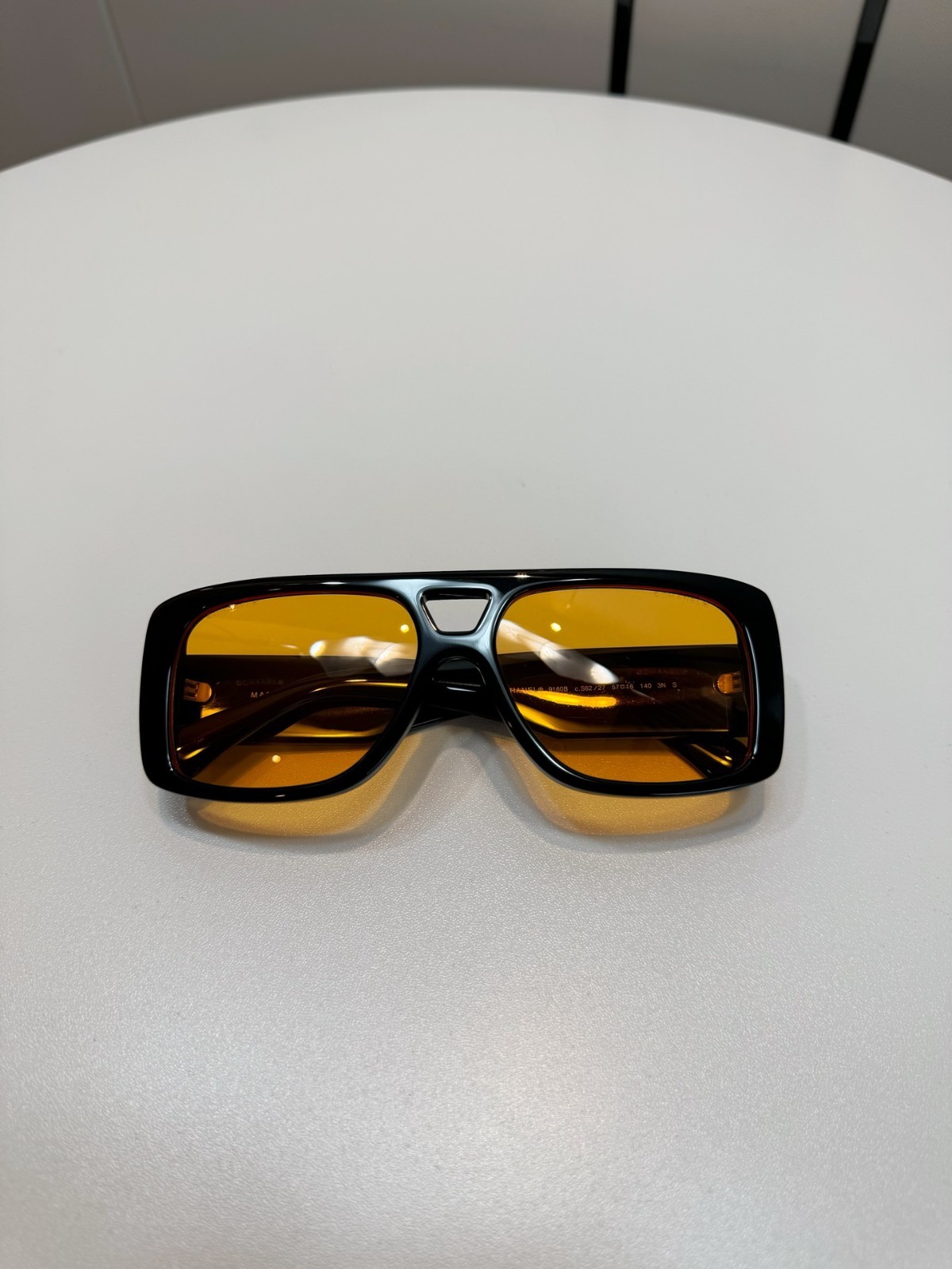 Square Sunglasses Black Acetate Frame Yellow Tinted Lens UV400 Eyewear New
