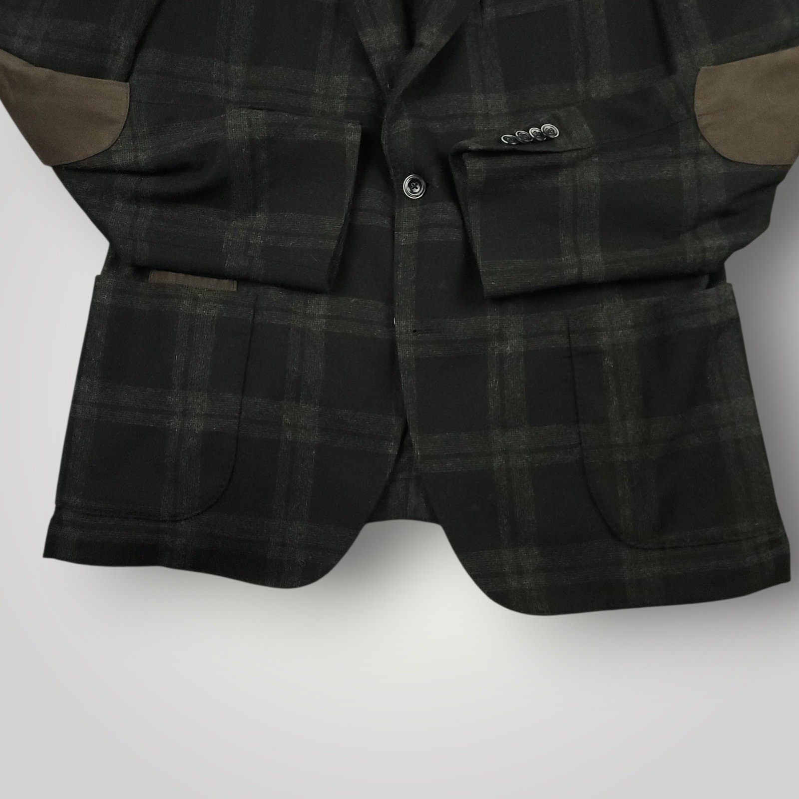 Kroon Sport Coat Mens 46R Flannel Wool Blend 3 Roll 2 Elbow Patch Pocket Plaid