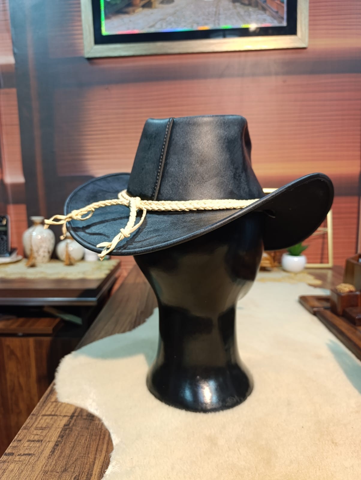 Black Western Cowboy Hat Wide Brim Braided Band Ranch Rodeo Unisex Cattleman Hat