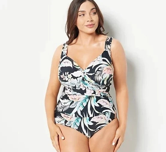 Jantzen Solid Surplice Maillot One piece Swimsuit Black Cabana Size 10