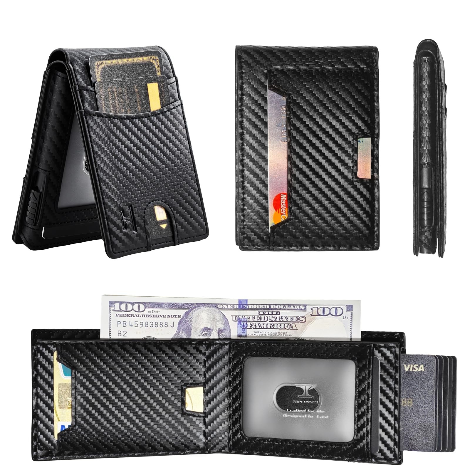 TOPFORGES Wallet for Men, Slim, Compact (4.52 x 2.95 x 0.86 inches), Black