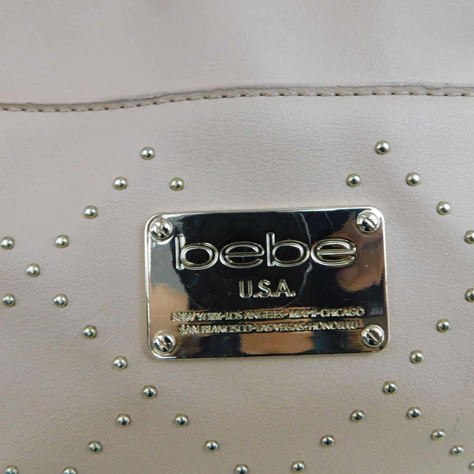 Bebe Double Handle Studded Shopper Bag & Removable Zipper Pouch Wallet Sesame