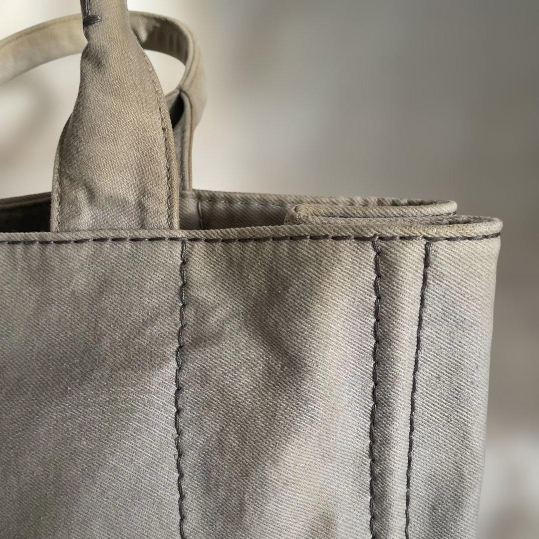 PRADA Canapa Canvas Tote Handbag Greige Triangle Logo Plate Bag Women Junk