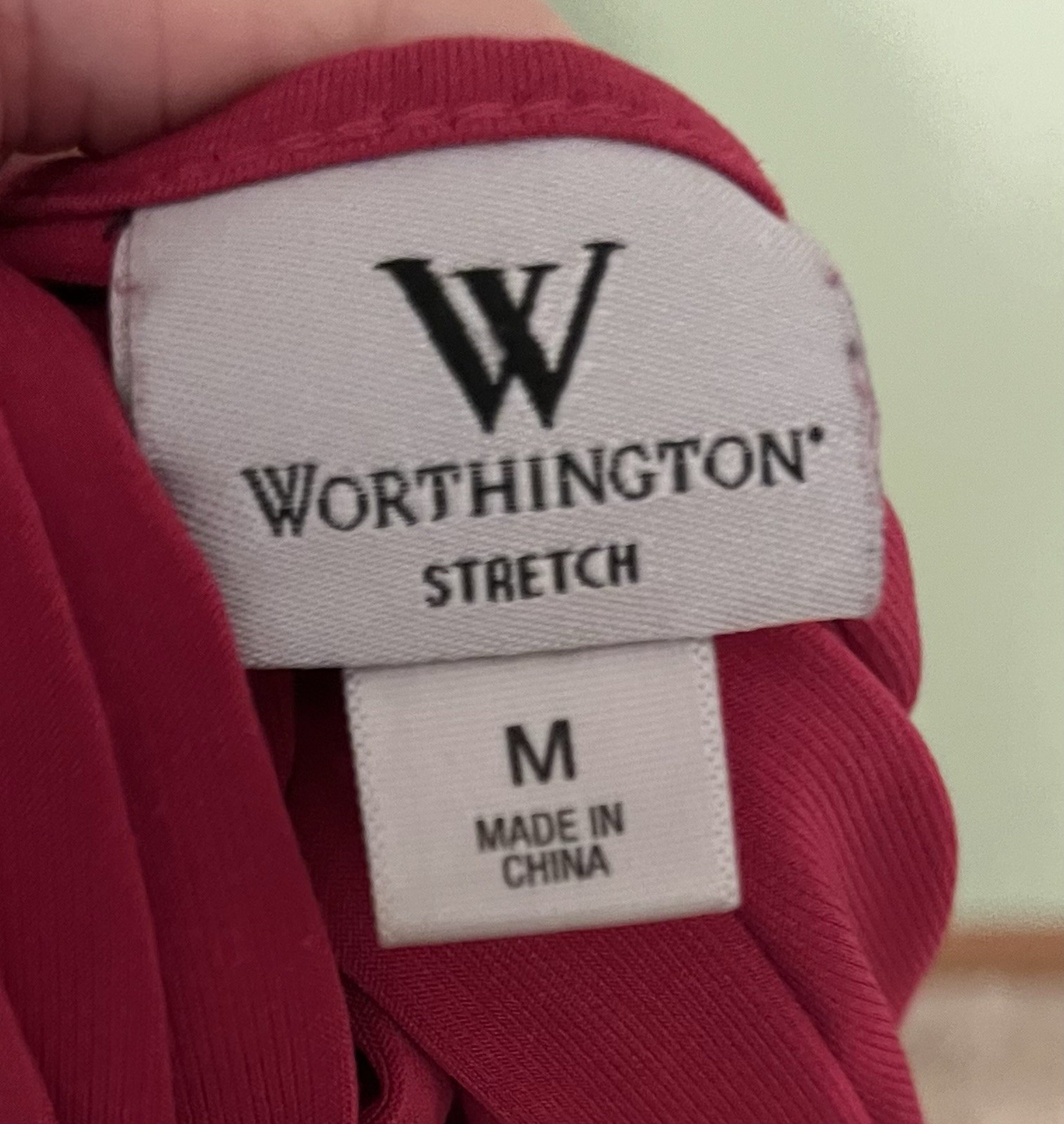 Worthington Cranberry Colored Short Sleeve Top With Embellished Neckline- Size M