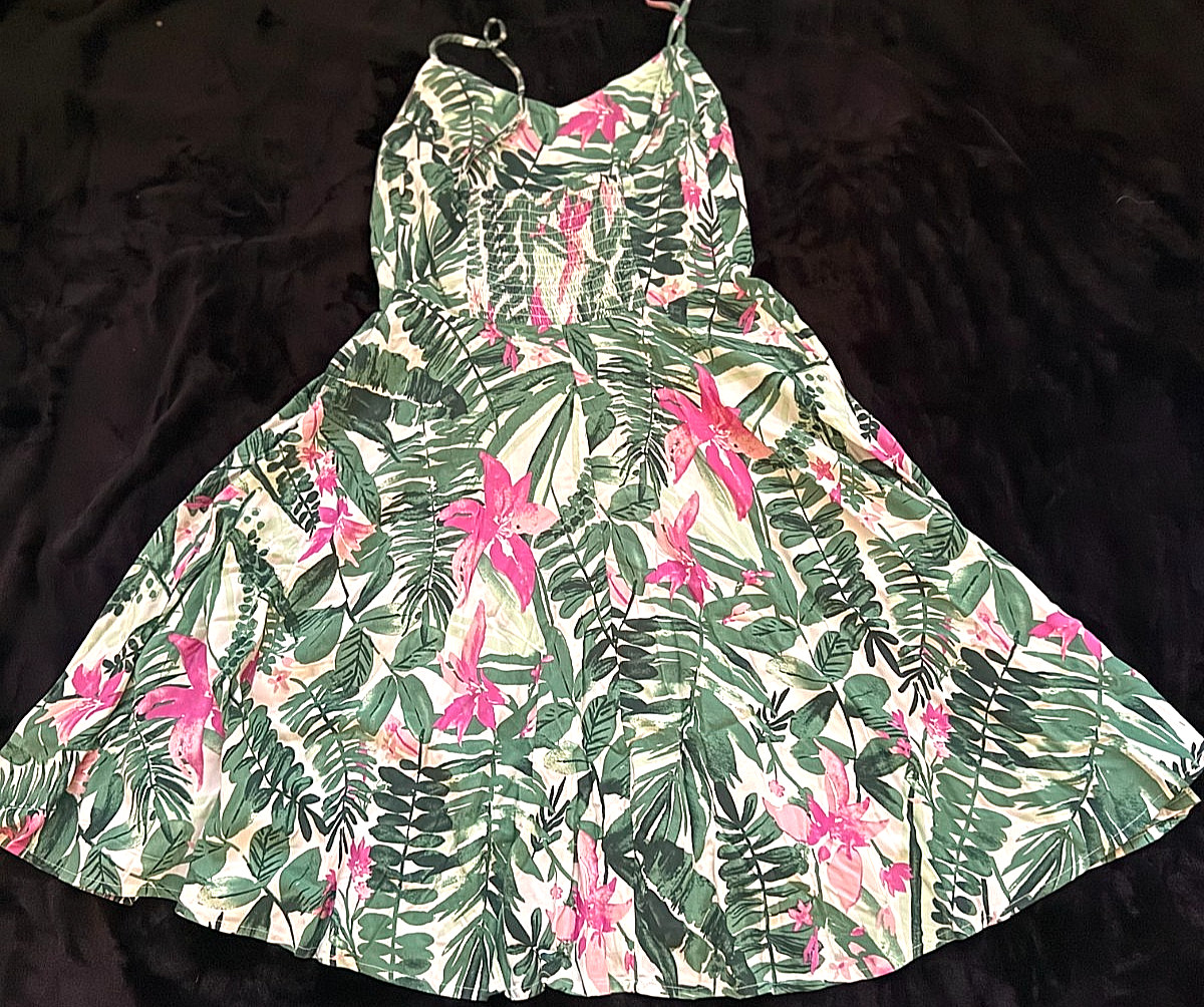 tropical floral spaghette strap fit and flare sundress