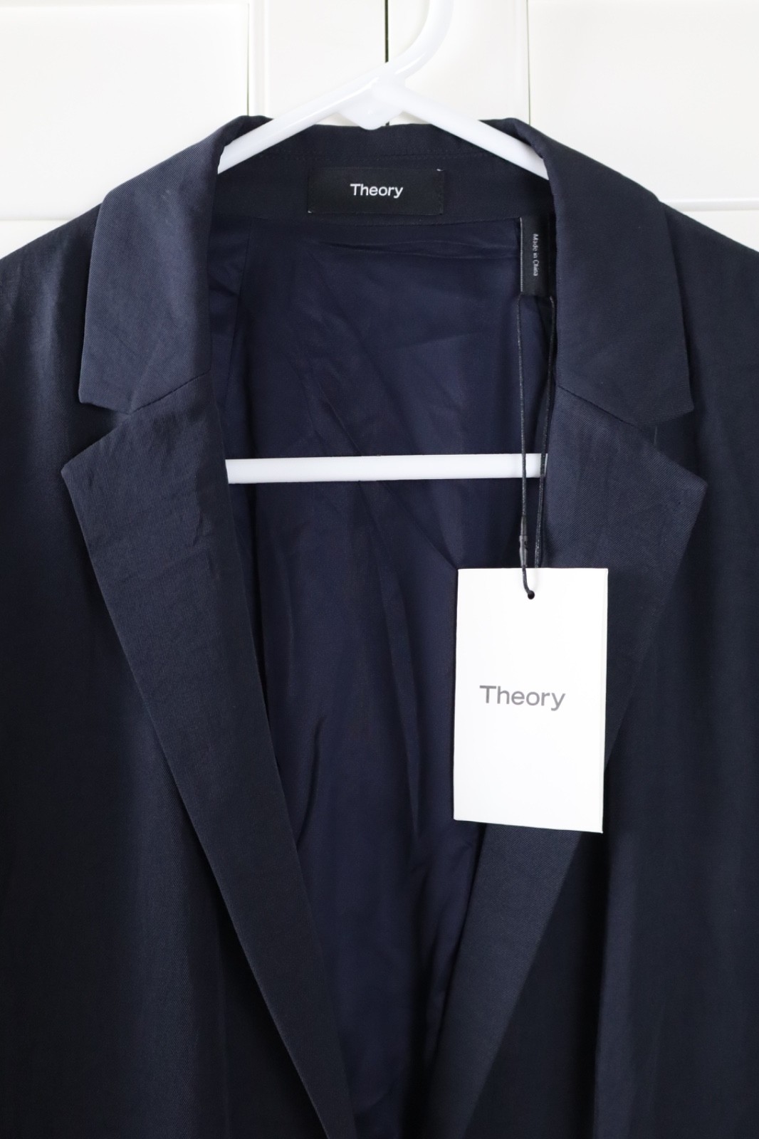 THEORY NWT $425 Elastic Back Belted Navy Jacket Top in Washed Twill Size 6