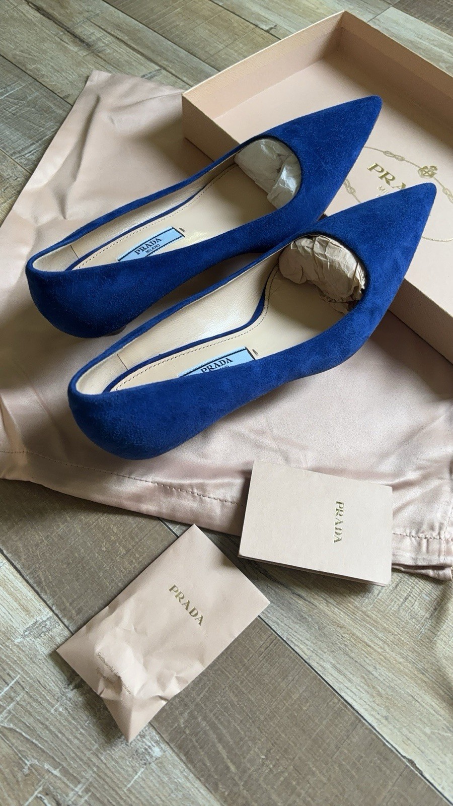 PRADA Kitten Heels Blue Suede Goatskin Size 35.5 NWT Calzature Donna