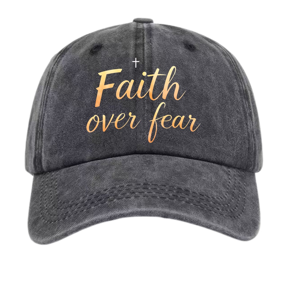 Faith Over Fear Christian Washed Baseball Cap Inspirational Cross Print Dad Hat