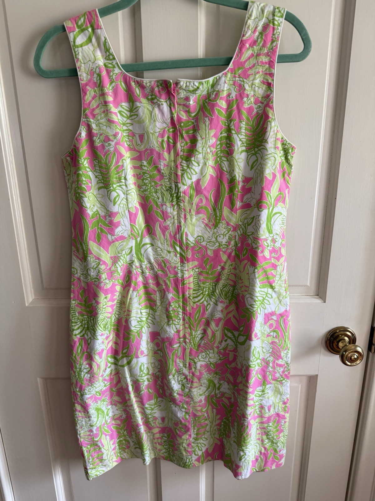 Lilly Pulitzer Shift Dress Womens 8 Pink Green Floral Sleeveless Square Neck