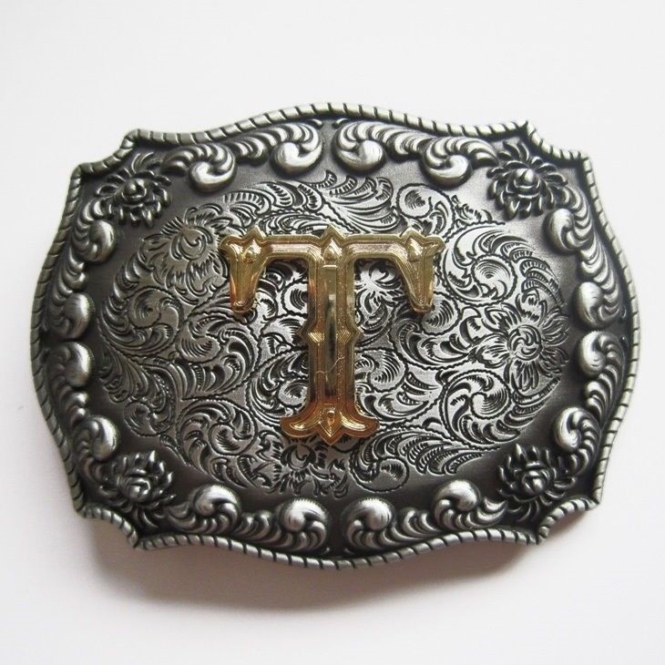 Initial Letter “T” Cowboy Rodeo Western Metal Belt Buckle