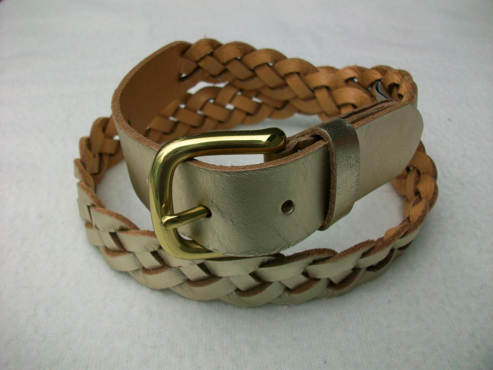 Fossil Womens Medium Width Belt Sz 31 32 34 Waist Gold Brown Braided