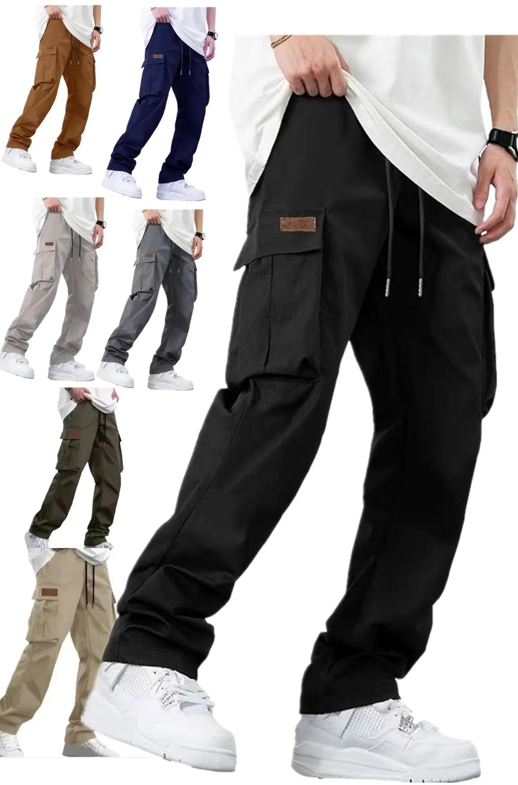 Mens Cargo Pants Casual Joggers Drawstring Hiking Outdoor Twill Sweatpants Fit👖