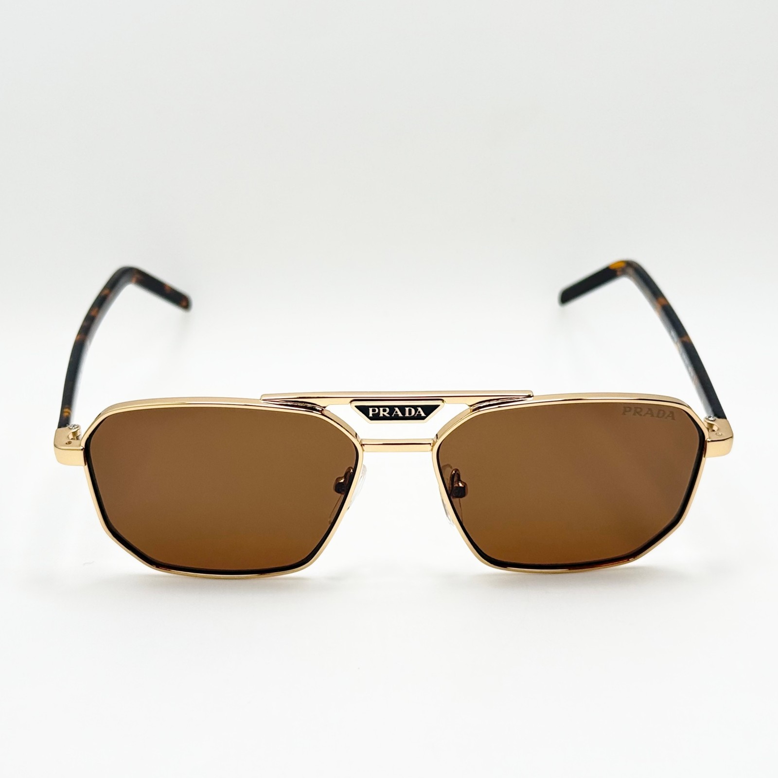 Prada SPR 58Y Pilot Sunglasses Gold Frame Brown Lens Havana Men Made in Italy