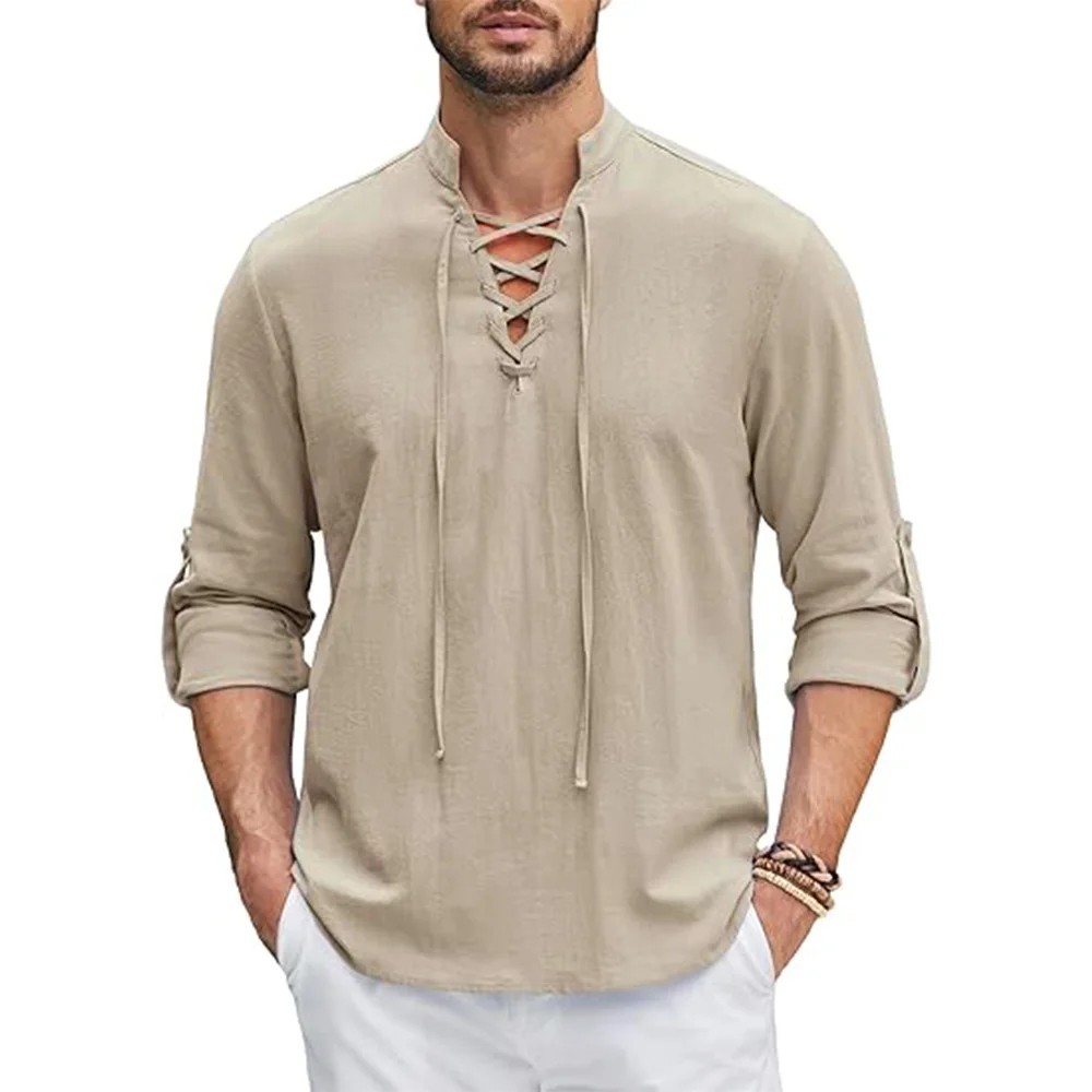 Men’s Renaissance Cotton Linen Shirt Long Sleeve Gothic T-shirt Tee Summer Gift