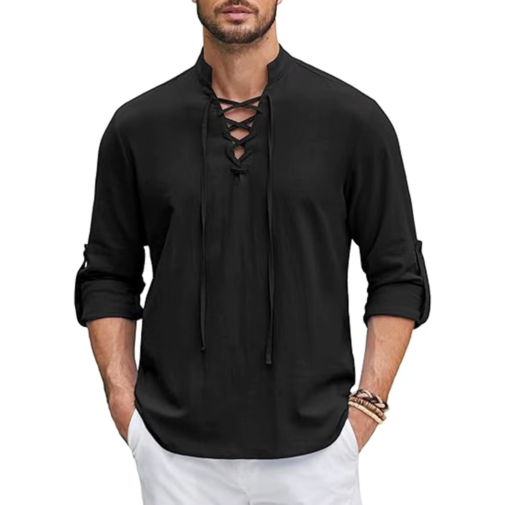 Men’s Renaissance Shirt Pirate Medieval Viking top Cotton Linen Shirts Men Long