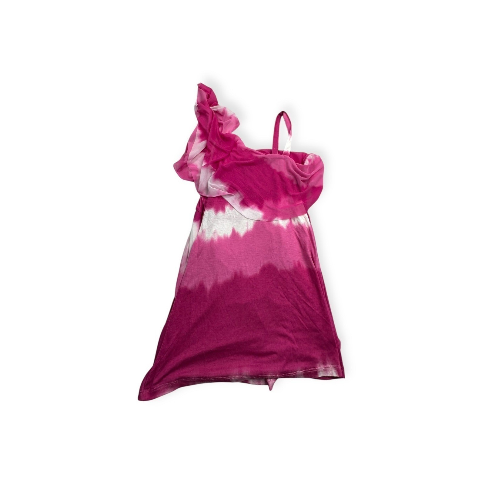 INC International Concepts Pink Tie Dye One Shoulder Ruffle Top Rhinestone Strap