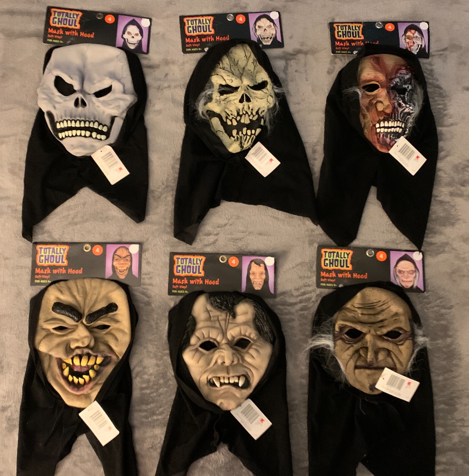 NWT Halloween adult vinyl mask with black cloth hood 6 Styles CHOOSE FROM MENU