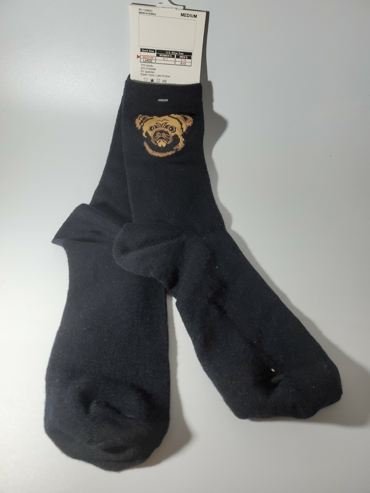 Pug Dog Pug Poses Crew Socks Medium 5-10 NEW