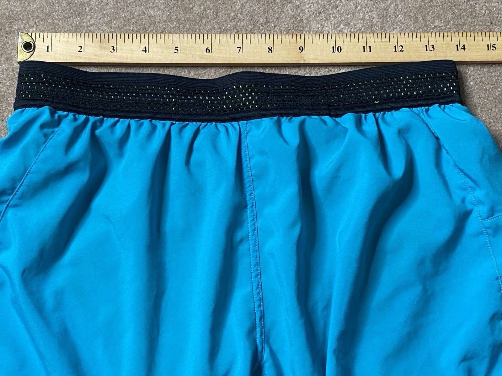 Janji AFO Middle Running Shorts Mens Medium Blue-Neon Yellow Liner 5” InseamEUC