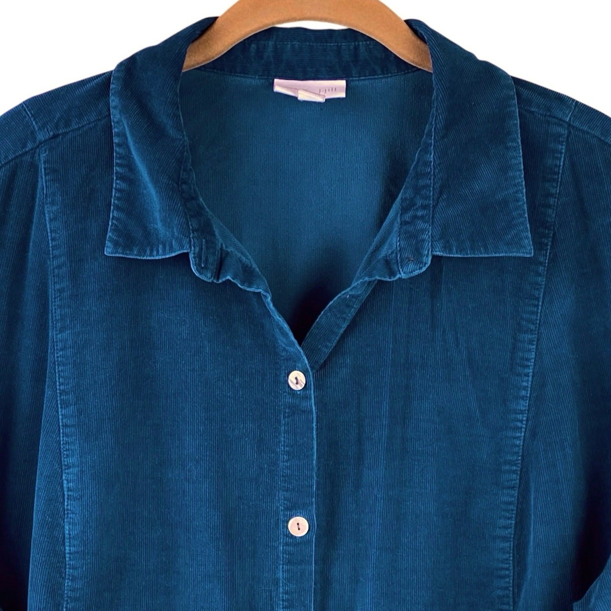 J Jill Corduroy Shirt Tunic Size 2X Teal Lightweight Button Front Cotton